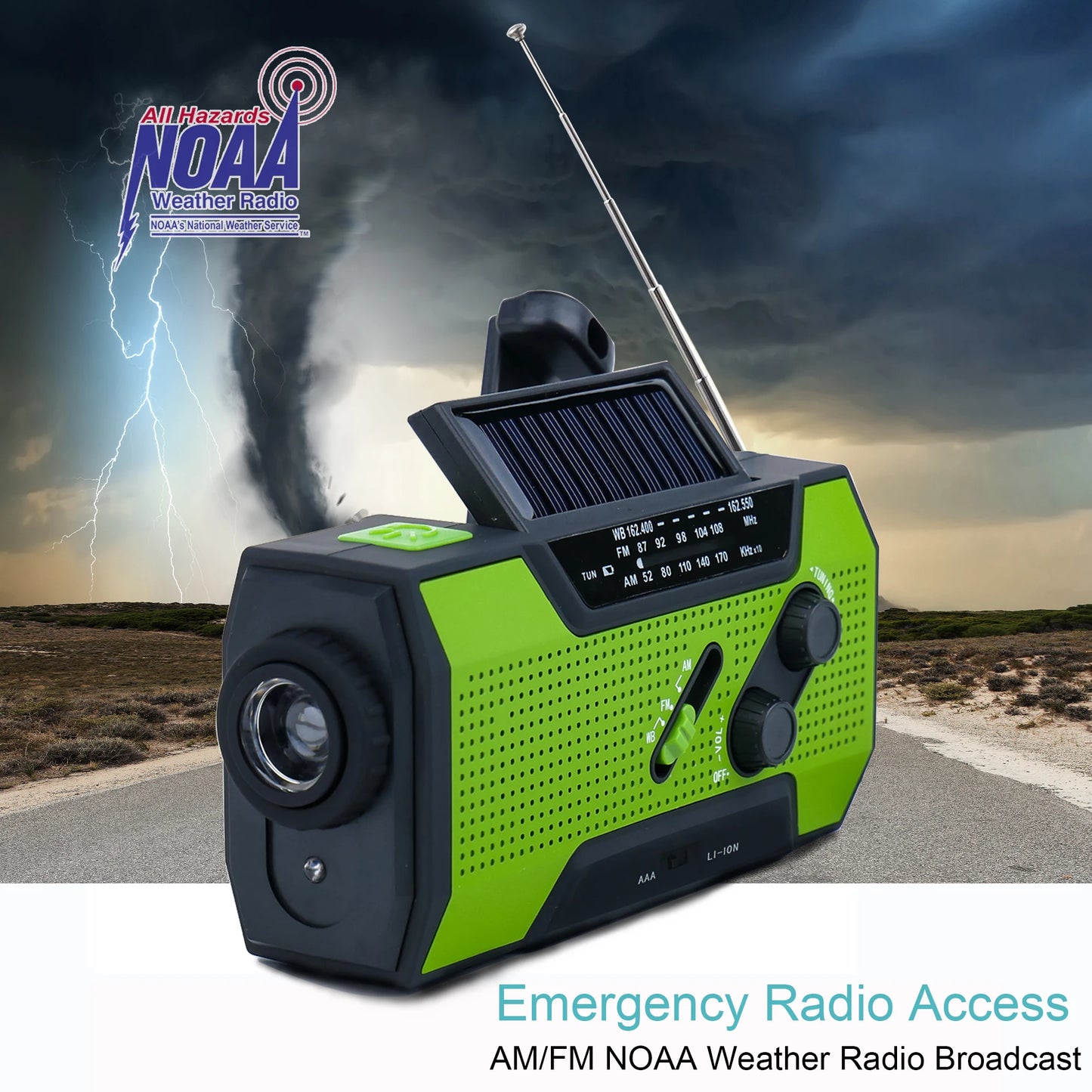 Emergency Weather Radio,Outdoor Portable Hand Crank Radio Solar Powered,AM/FM, SOS Alarm,LED Reading Lamp,Flashlight,Power Bank