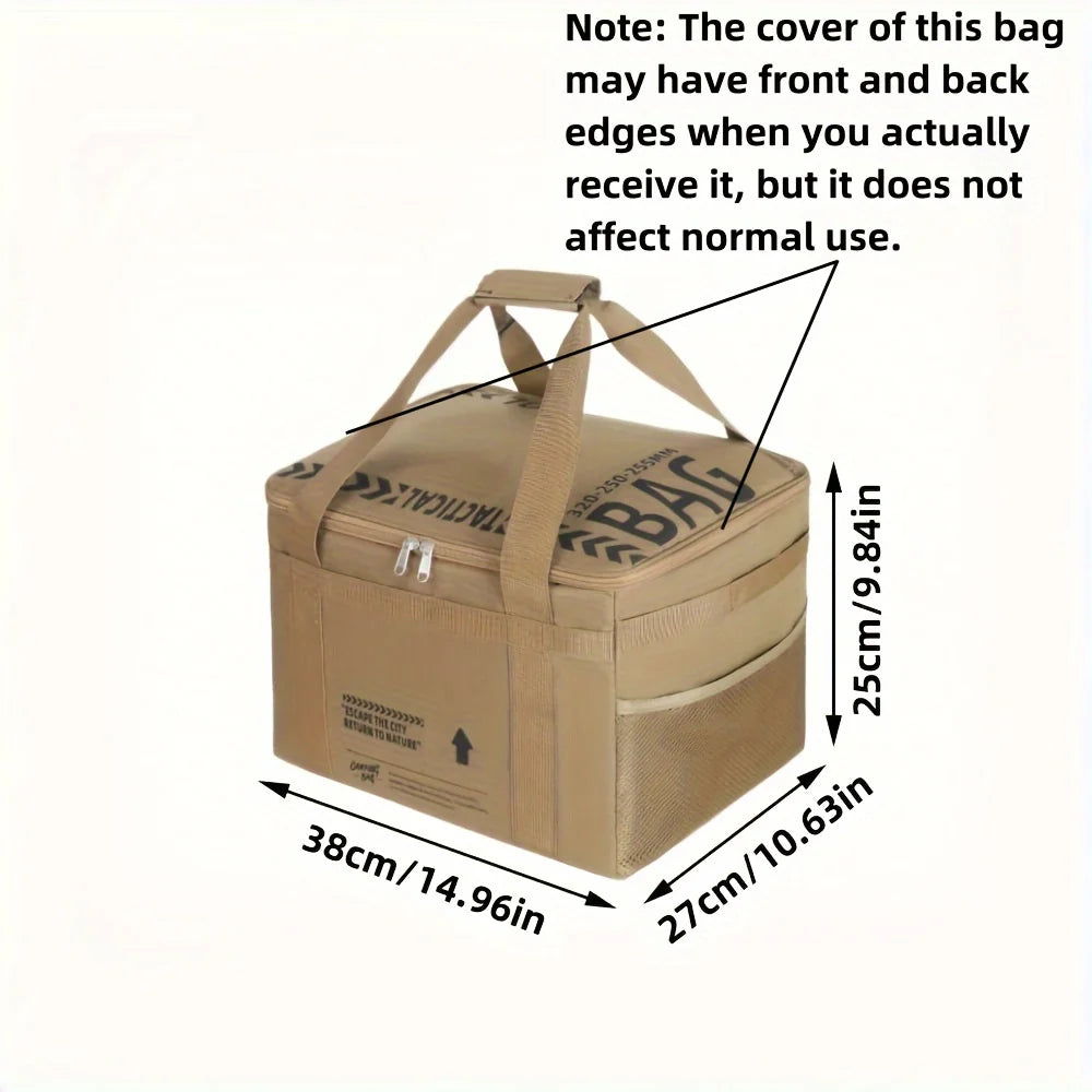 1 5.28-gallon Multifunctional Outdoor Storage Bag with Zipper and Shoulder Strap Closure for Picnics, Camping Accessories