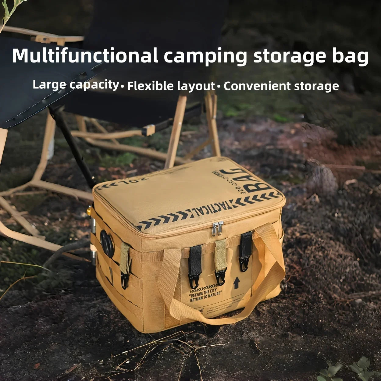1 5.28-gallon Multifunctional Outdoor Storage Bag with Zipper and Shoulder Strap Closure for Picnics, Camping Accessories