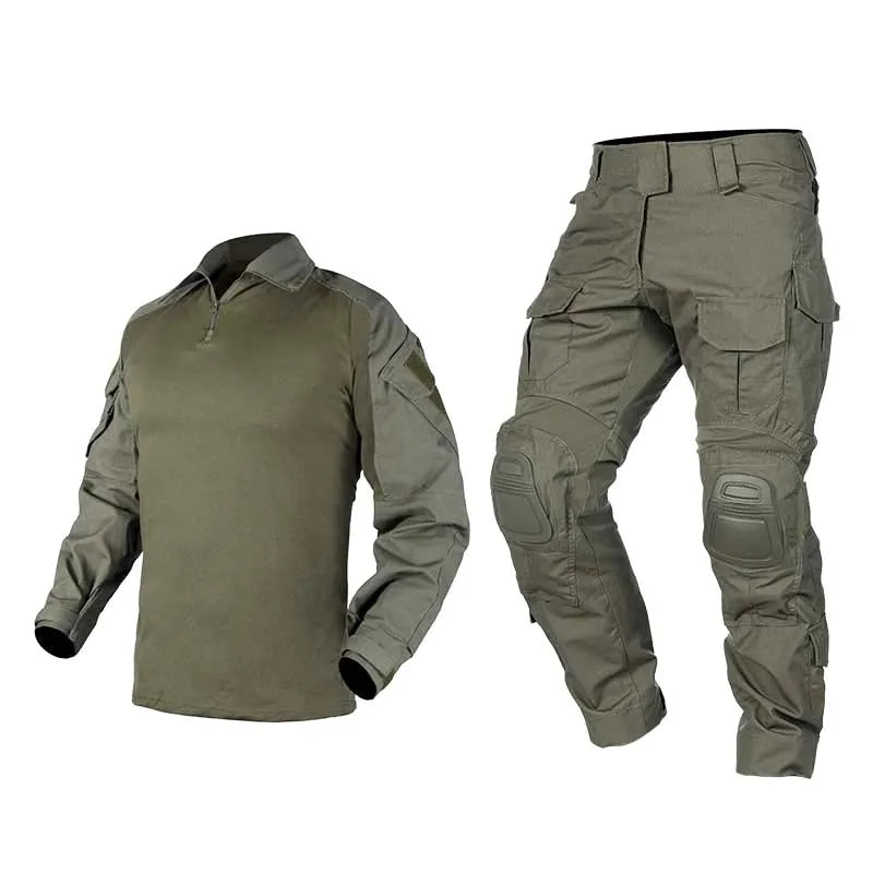 AUKU Combat Uniform +Pads Safari Tactical Pants Sport Climbing Uniform Camo Shirt Combat Shirts Hunting Clothes Men Clothing