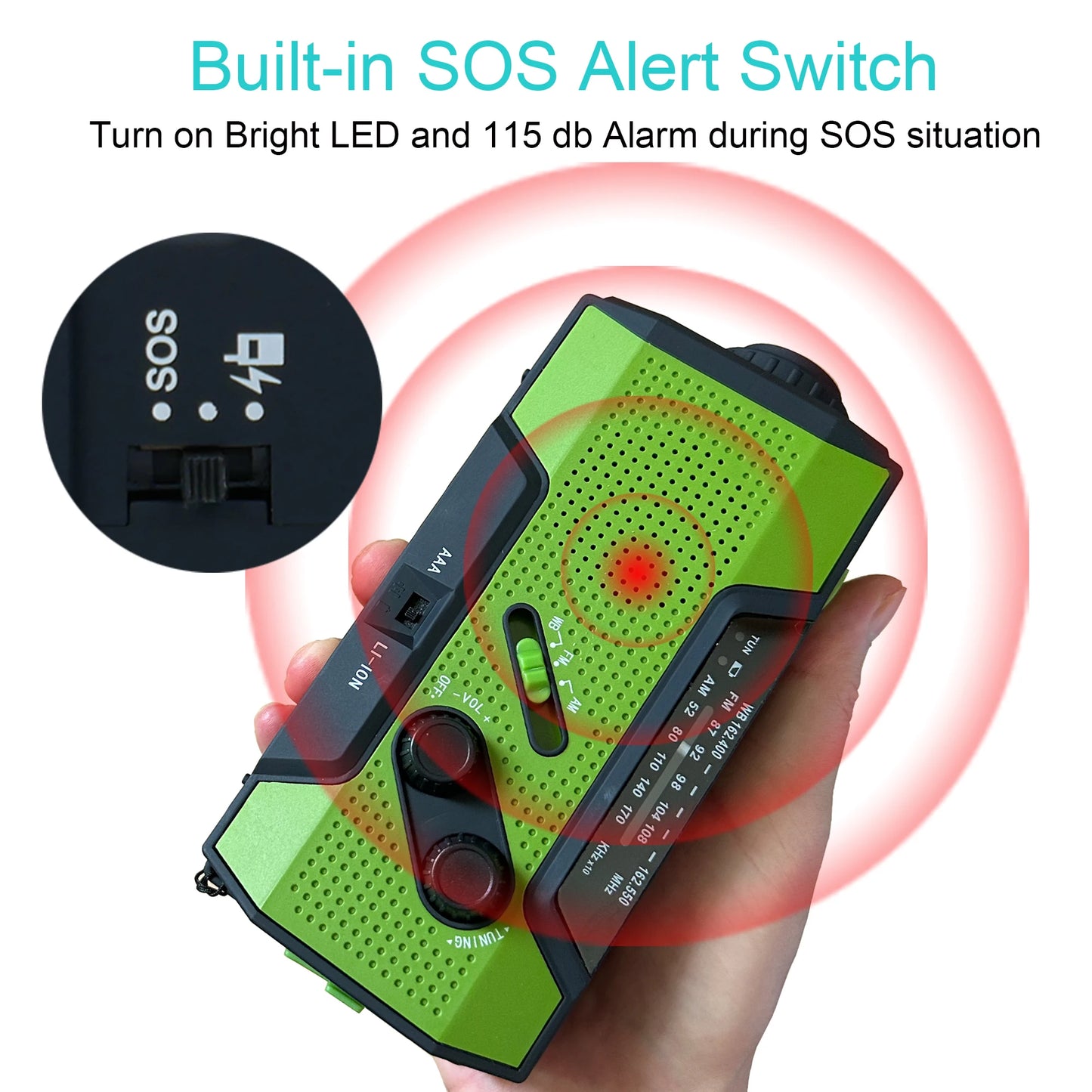 Emergency Weather Radio,Outdoor Portable Hand Crank Radio Solar Powered,AM/FM, SOS Alarm,LED Reading Lamp,Flashlight,Power Bank