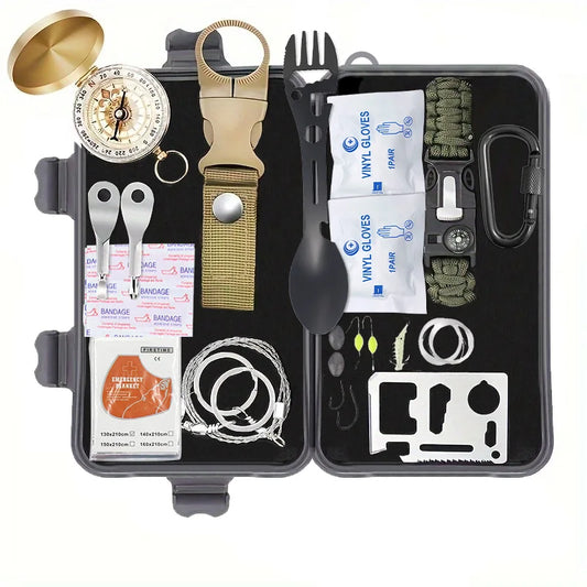 Kit de sobrevivência, equipamentos de sobrevivência profissional, ferramentas, suprimentos de primeiros socorros para emergências, caminhadas táticas, caça, desastres C