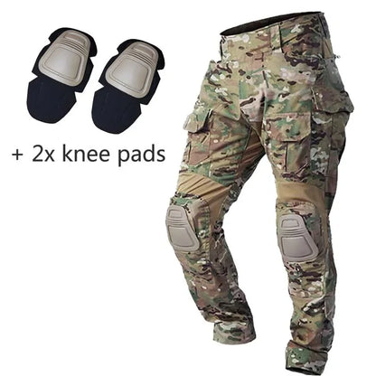 AUKU Combat Uniform +Pads Safari Tactical Pants Sport Climbing Uniform Camo Shirt Combat Shirts Hunting Clothes Men Clothing