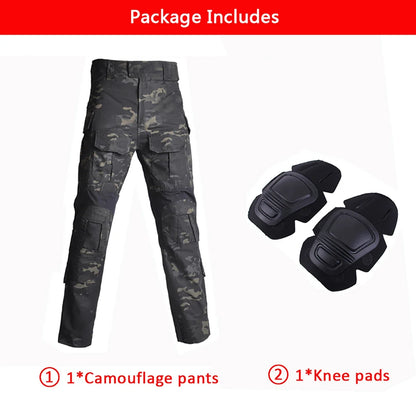 AUKU Combat Uniform +Pads Safari Tactical Pants Sport Climbing Uniform Camo Shirt Combat Shirts Hunting Clothes Men Clothing