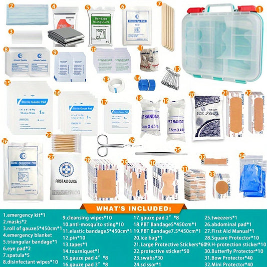 350 Emergency First Aid kit: Business and home emergency supplies, hard box, double-decker, wall-mountable for office, car