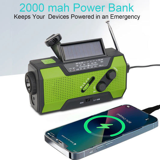 Emergency Weather Radio,Outdoor Portable Hand Crank Radio Solar Powered,AM/FM, SOS Alarm,LED Reading Lamp,Flashlight,Power Bank