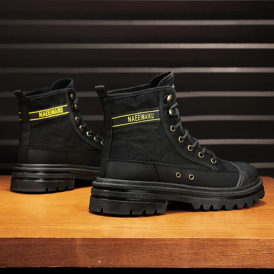 Men's boots four season new high-top casual boots canvas boots soft-sole non-slip thick-sole outdoor boots fashion tooling boots