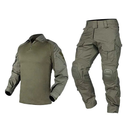 AUKU Combat Uniform +Pads Safari Tactical Pants Sport Climbing Uniform Camo Shirt Combat Shirts Hunting Clothes Men Clothing
