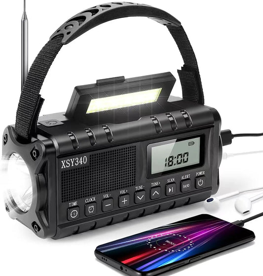 Emergency Radio 10000 Solar Hand Crank AM/FM/SW/NOAA Weather Alert Radio with Headphone Jack Flashlight Reading Lamp SOS Alarm
