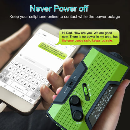 Emergency Weather Radio,Outdoor Portable Hand Crank Radio Solar Powered,AM/FM, SOS Alarm,LED Reading Lamp,Flashlight,Power Bank