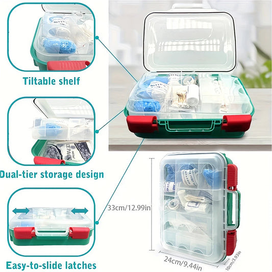 350 Emergency First Aid kit: Business and home emergency supplies, hard box, double-decker, wall-mountable for office, car