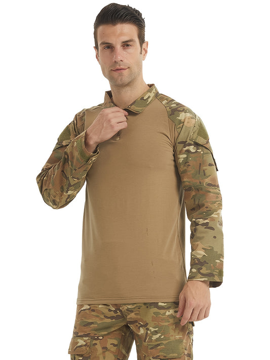 Mens Long Sleeve Tactical Shirt T-Shirt Men'S Military Rapid Assault Army Combat Rapid Assault Slim Fit BDU Shirts Camo EDC Top Long Sleeve Shirt with Pockets